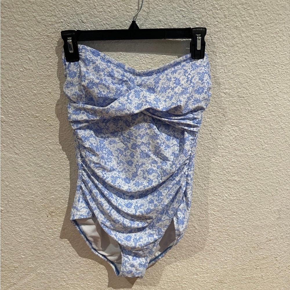 Kona Sol Light Blue and White Floral One-Piece Swimsuit